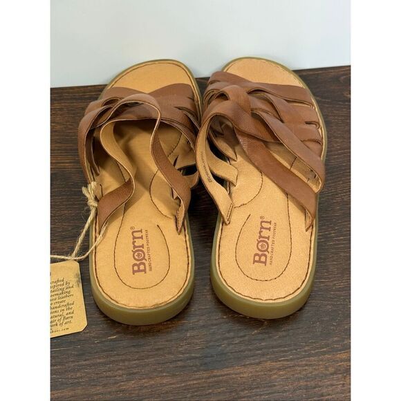 BORN Isle Woven leather brown Slide Slip On Sandal  size 8 NWT